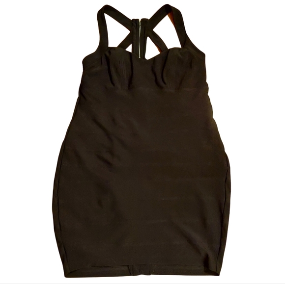 Vintage Torrid Strappy Back Zip Bandage Bodycon Dress In Black - Picture 9 of 16
